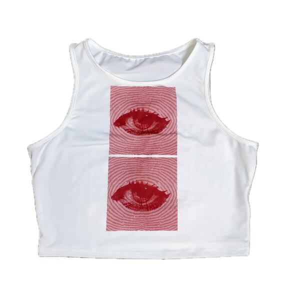 New Large Red Graphic‎ Eye Tee Crop Top Sleeveless Tank Blouse Y2k Top Retro 90s - Picture 3 of 6
